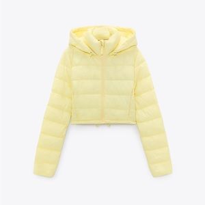 Zara butter yellow WATER REPELLENT CROPPED PUFFER JACKET